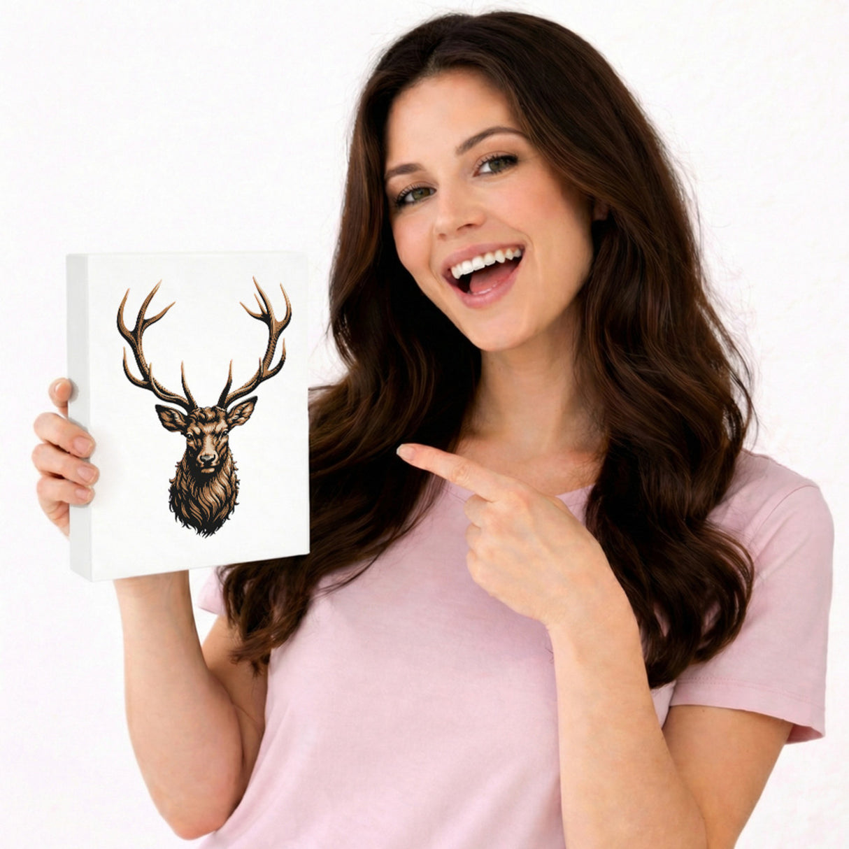 Hirsch mit prächtigem Geweih Holzbild in 20x15 cm zum Stellen oder Aufhängen für Naturfans