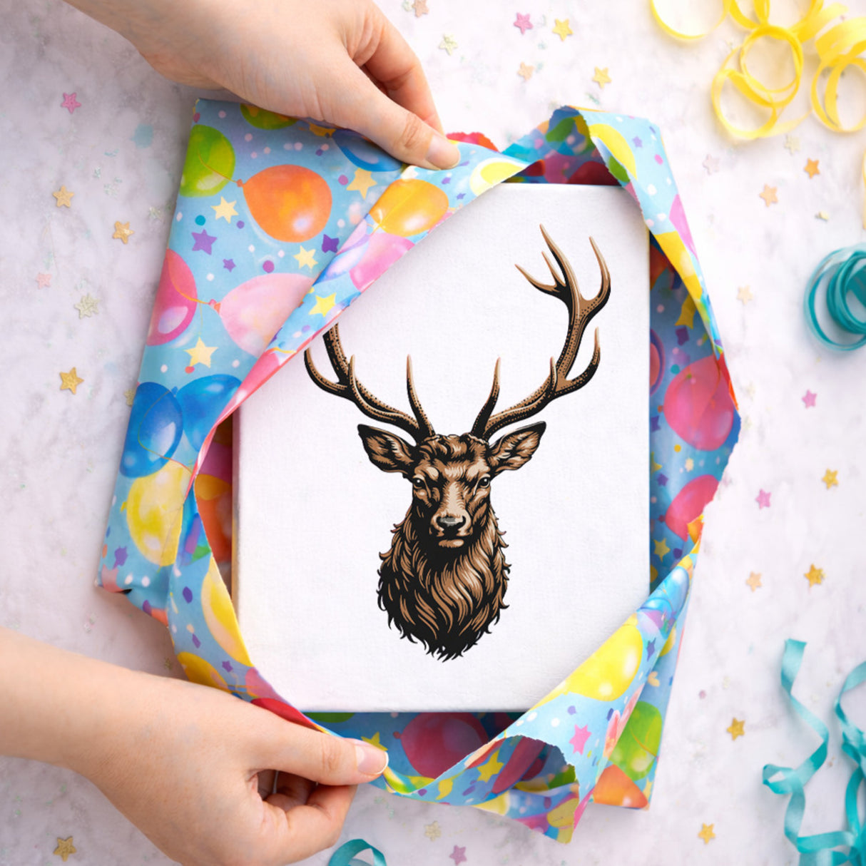 Hirsch mit prächtigem Geweih Holzbild in 20x15 cm zum Stellen oder Aufhängen für Naturfans