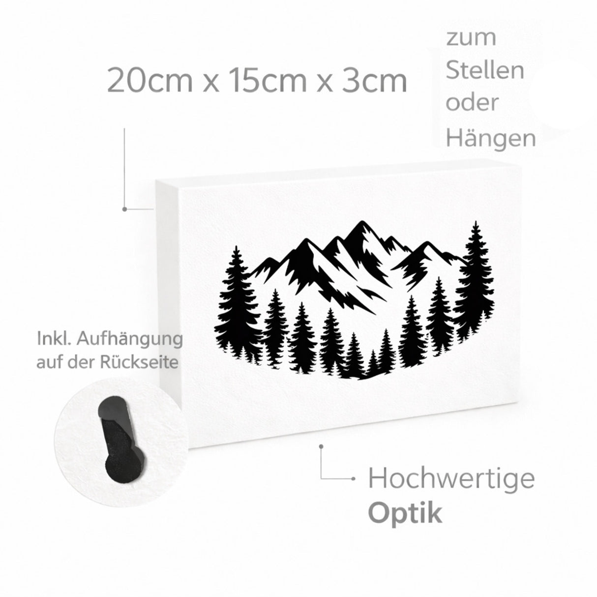 Berge und Wald Holzbild in 20x15 cm zum Stellen oder Aufhängen für Naturfreunde
