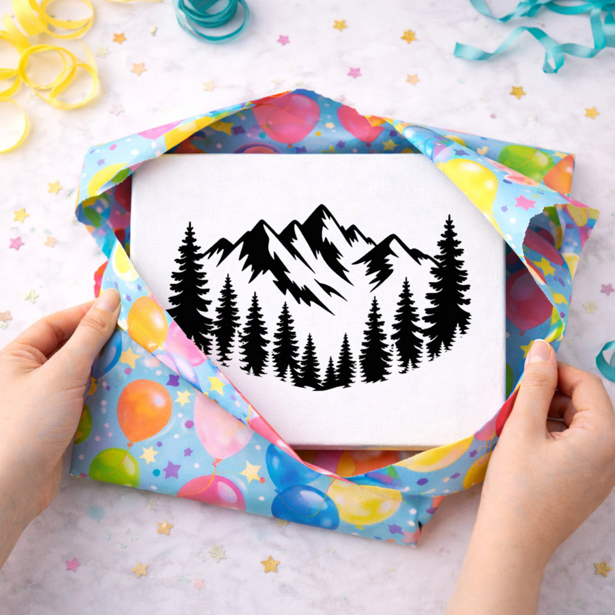 Berge und Wald Holzbild in 20x15 cm zum Stellen oder Aufhängen für Naturfreunde