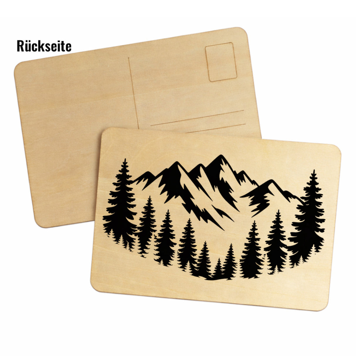Berge und Wald Postkarte aus Holz für Naturfreunde