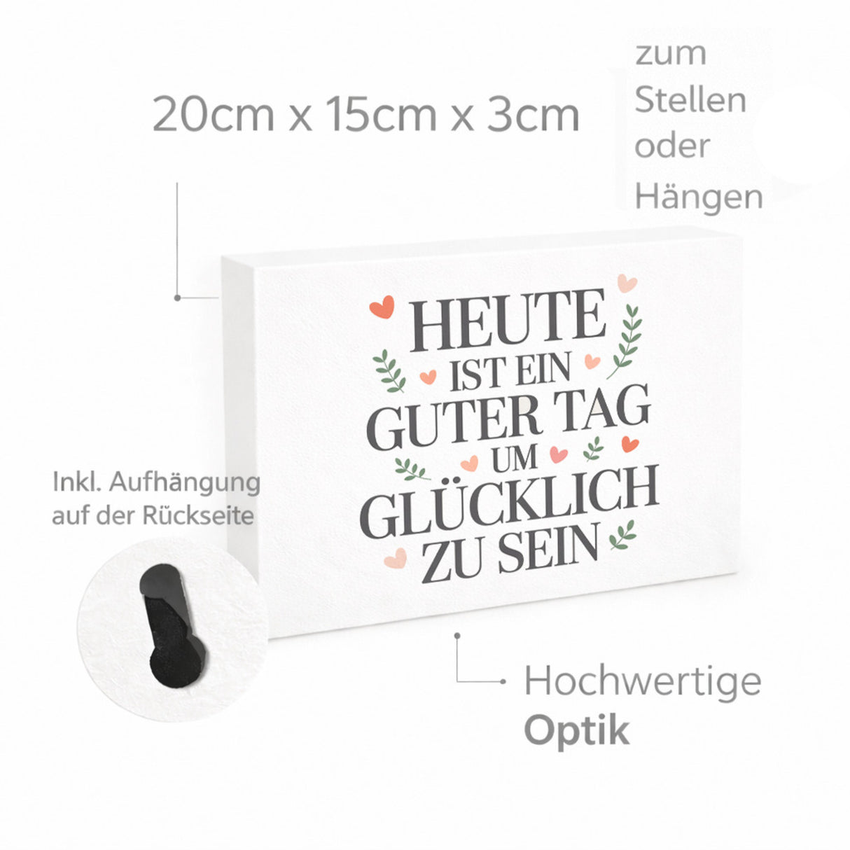 Heute ist ein guter Tag um glücklich zu sein Holzbild in 20x15 cm zum Stellen oder Aufhängen