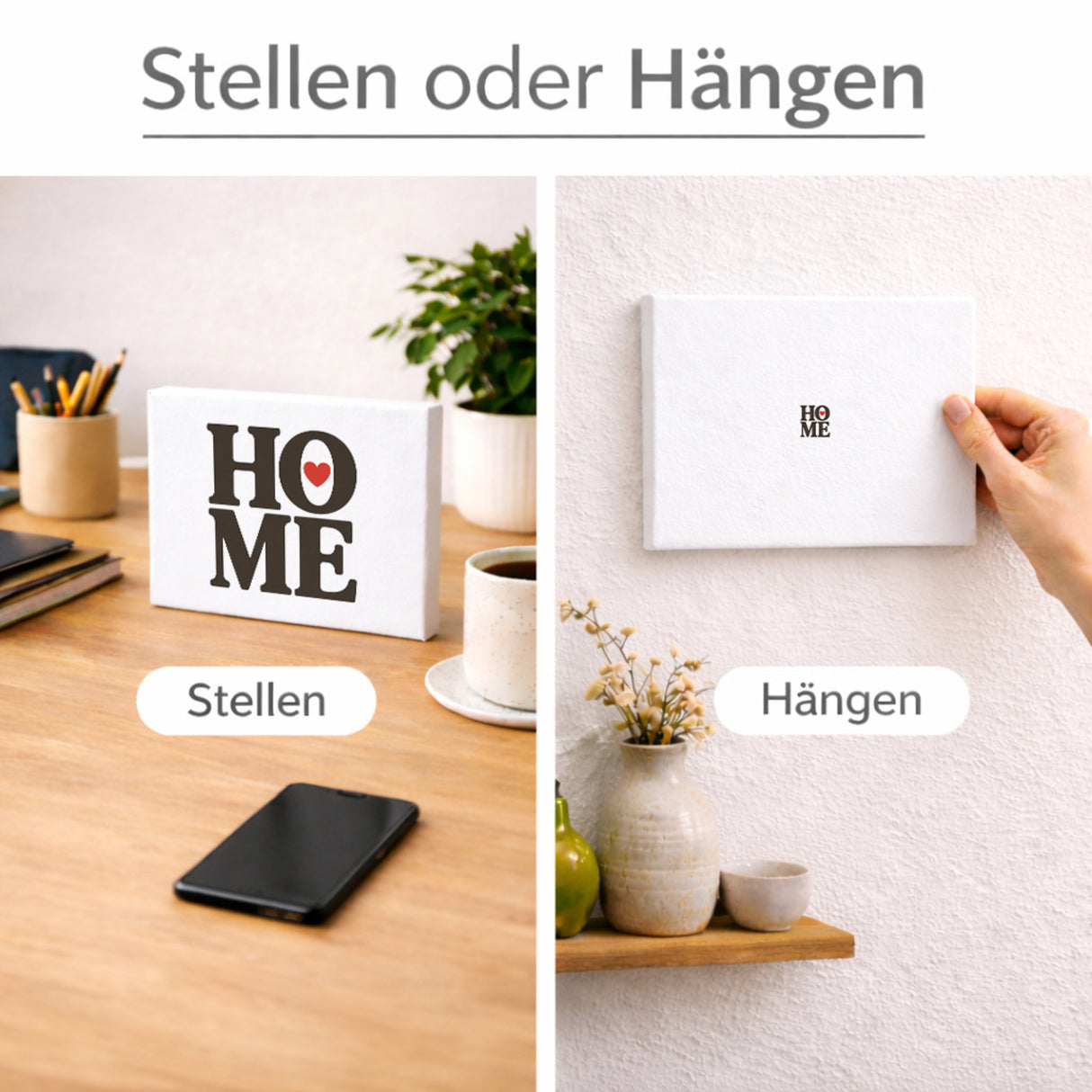 HOME Herz Holzbild in 20x15 cm zum Stellen oder Aufhängen für Wohnräume