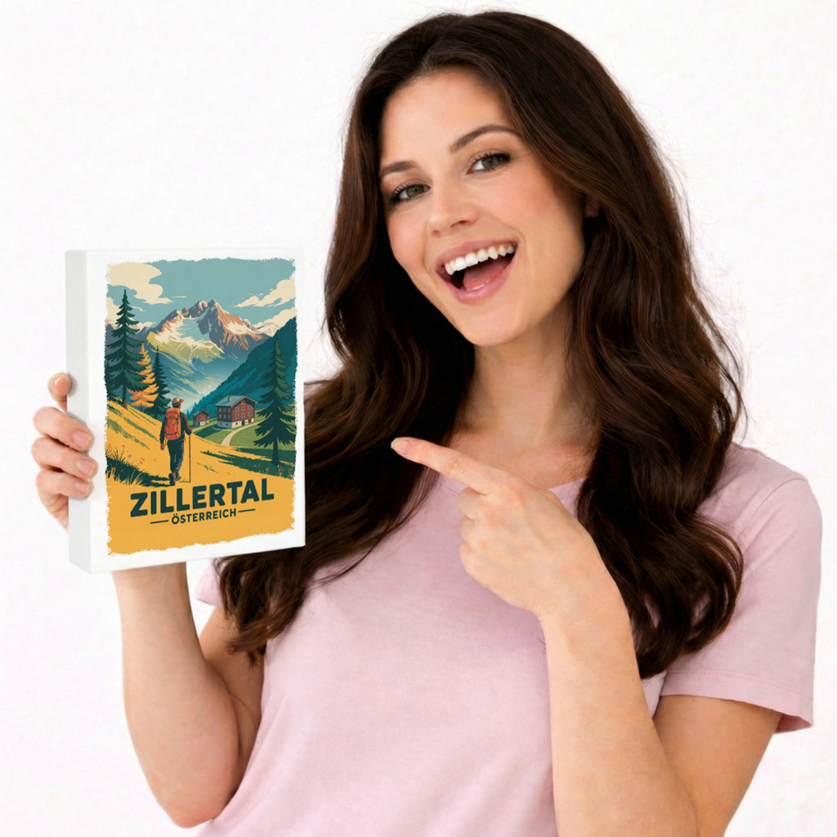 Vintage Zillertal Holzbild in 20x15 cm zum Stellen oder Aufhängen mit Wanderer