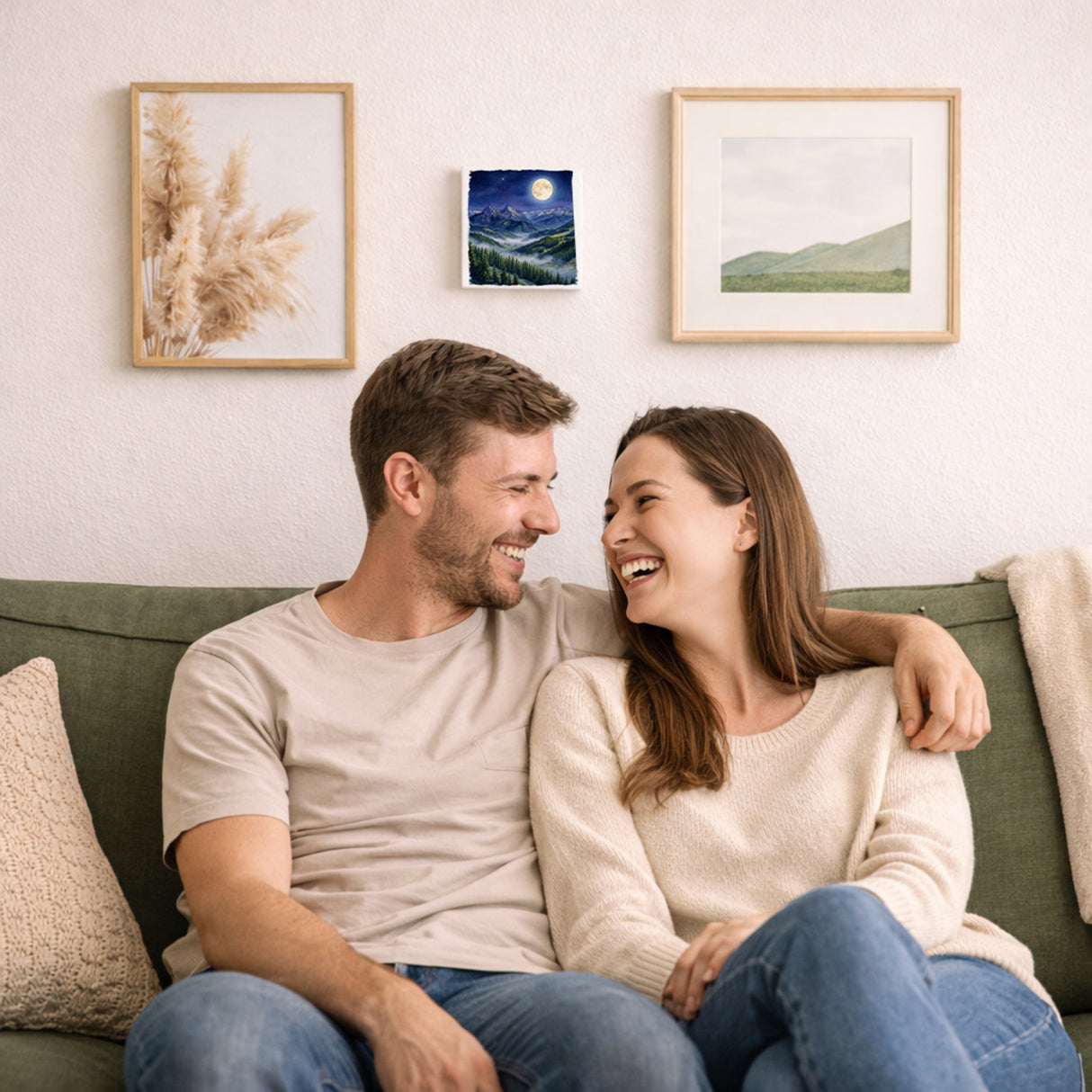 Bergidylle Berglandschaft bei Nacht Holzbild in 10x10 cm zum Stellen oder Aufhängen