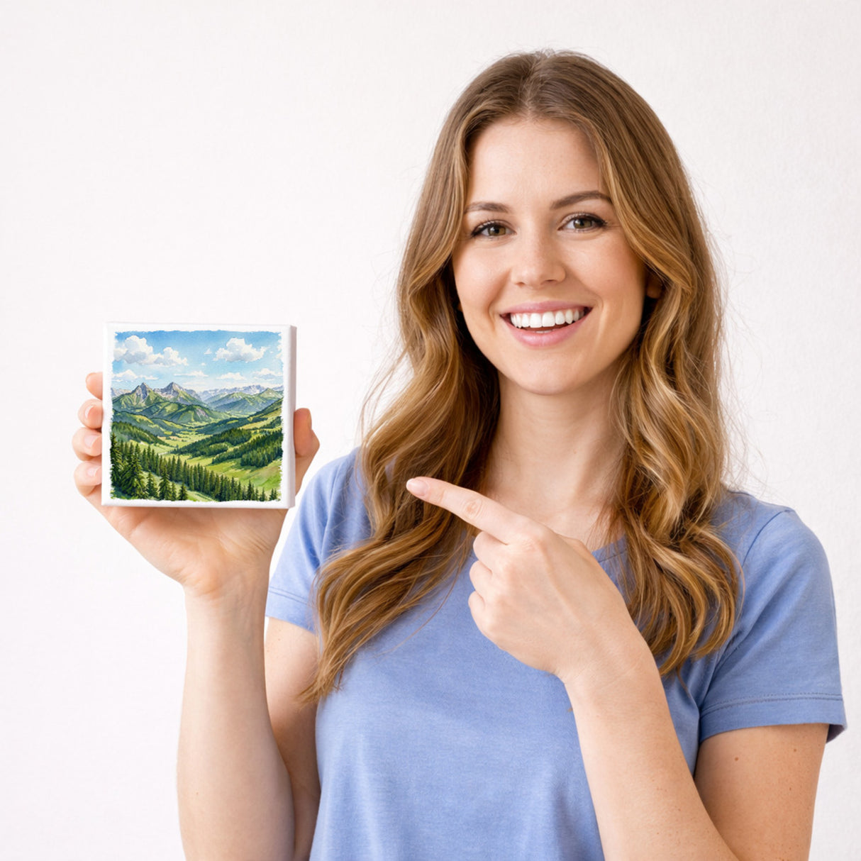 Bergidylle Berglandschaft bei Tag Holzbild in 10x10 cm zum Stellen oder Aufhängen