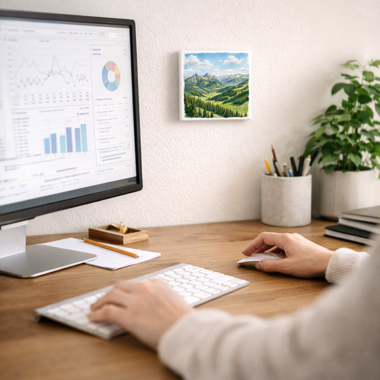 Bergidylle Berglandschaft bei Tag Holzbild in 10x10 cm zum Stellen oder Aufhängen