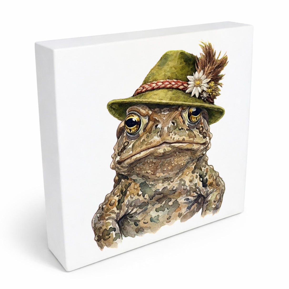 Trachtenhut Amphibien-Tiere Erdkröte Holzbild in 10x10 cm zum Stellen oder Aufhängen