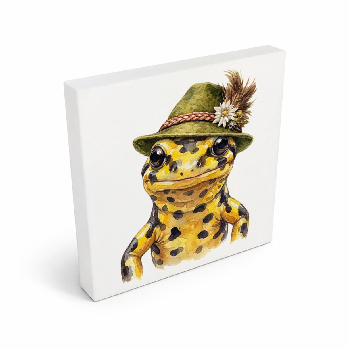Trachtenhut Amphibien-Tiere Feuersalamander Holzbild in 10x10 cm zum Stellen oder Aufhängen