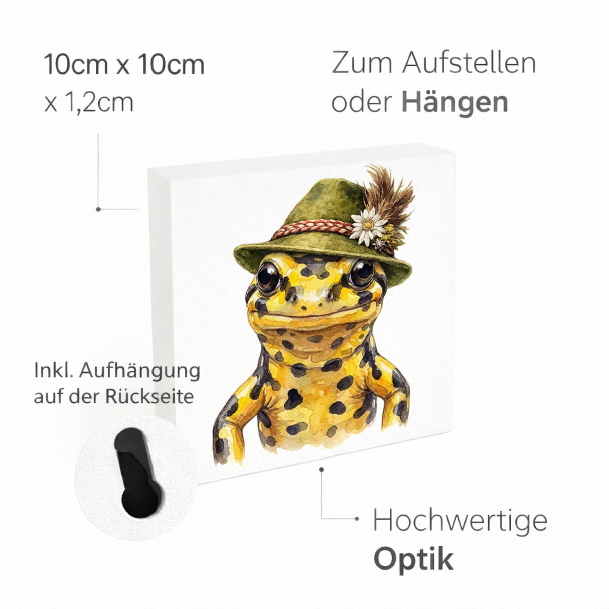 Trachtenhut Amphibien-Tiere Feuersalamander Holzbild in 10x10 cm zum Stellen oder Aufhängen