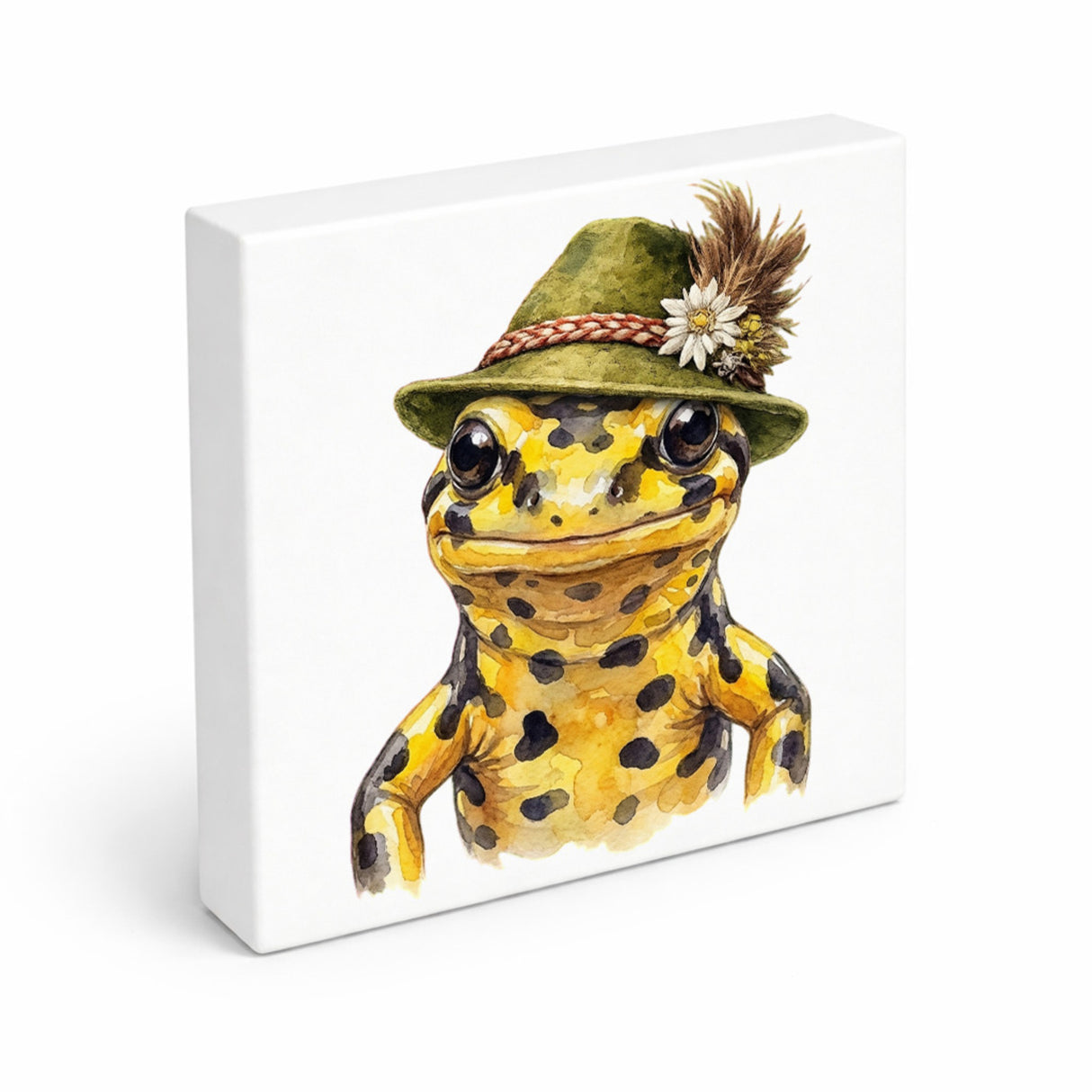 Trachtenhut Amphibien-Tiere Feuersalamander Holzbild in 10x10 cm zum Stellen oder Aufhängen