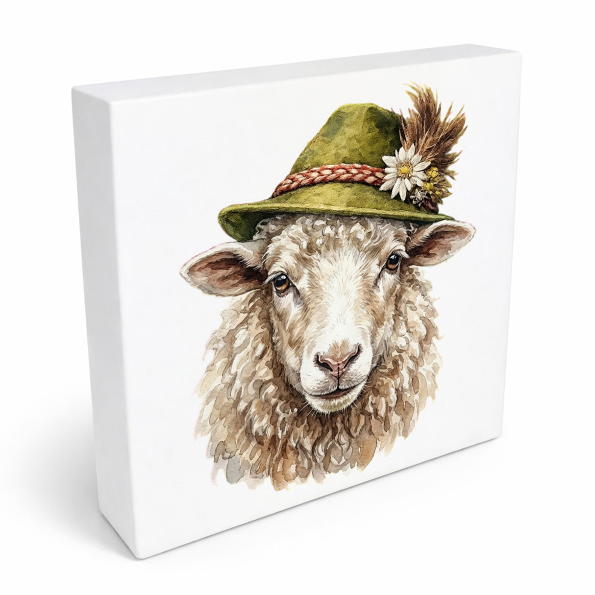 Trachtenhut Alm-Tiere Schaf Holzbild in 10x10 cm zum Stellen oder Aufhängen