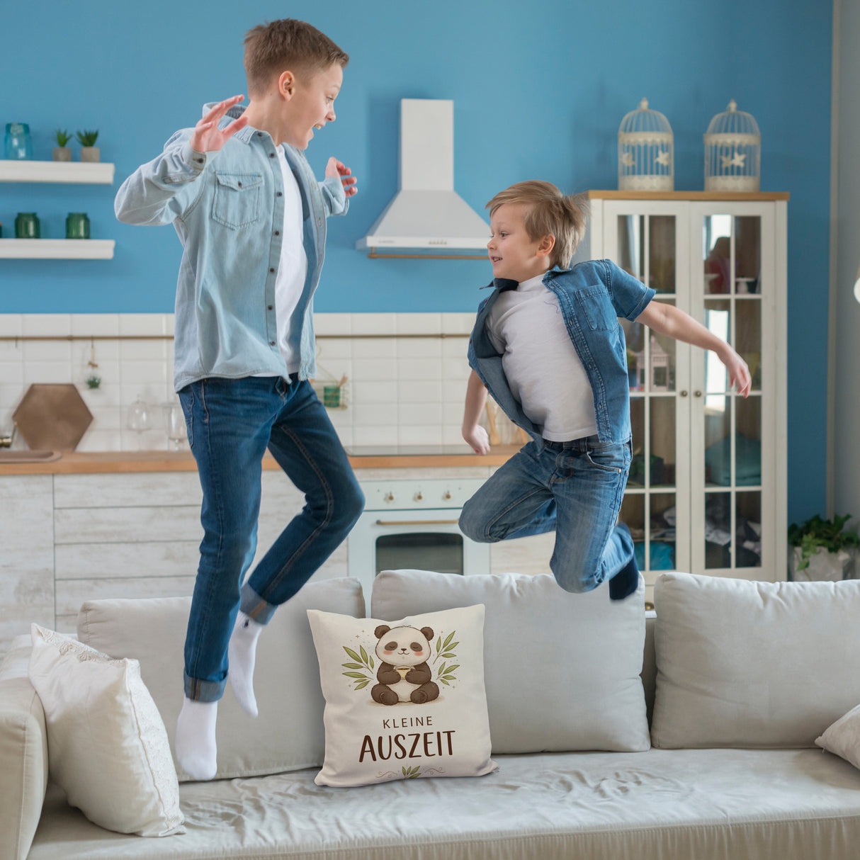 Panda mit Bambusblätter Kleine Auszeit Kissen für Pandafans