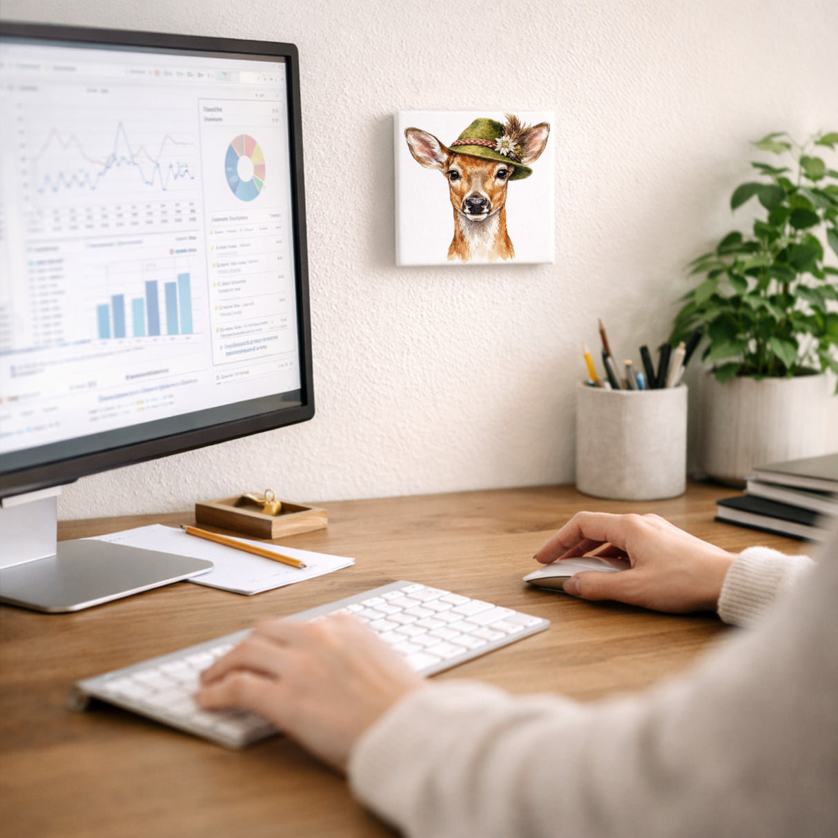 Trachtenhut Wald-Tiere Reh Holzbild in 10x10 cm zum Stellen oder Aufhängen