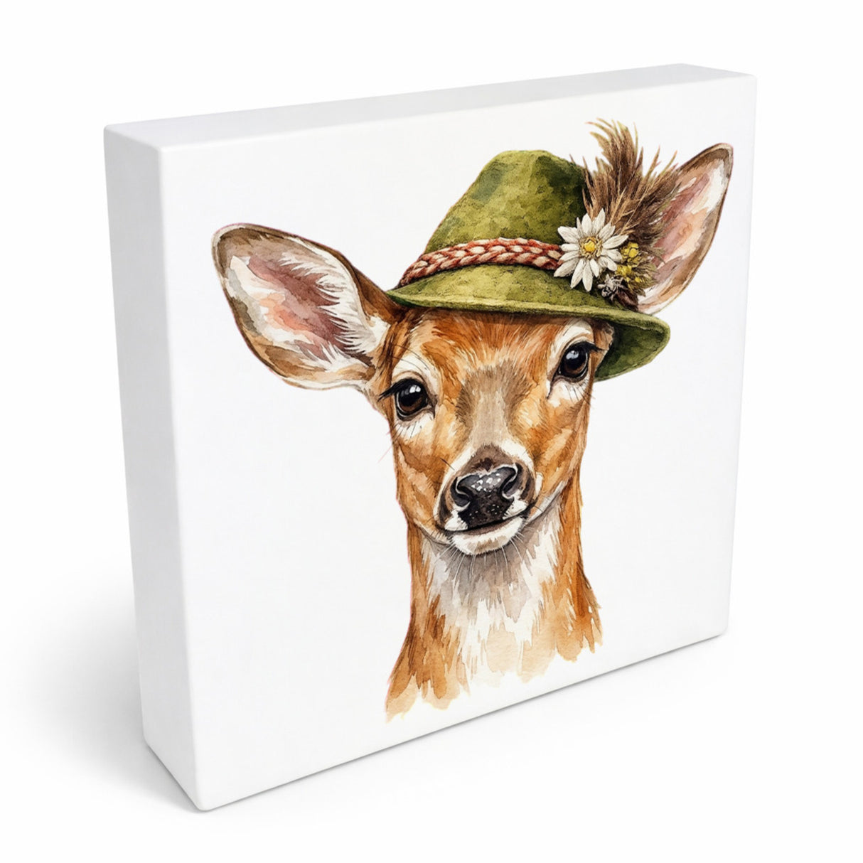 Trachtenhut Wald-Tiere Reh Holzbild in 10x10 cm zum Stellen oder Aufhängen