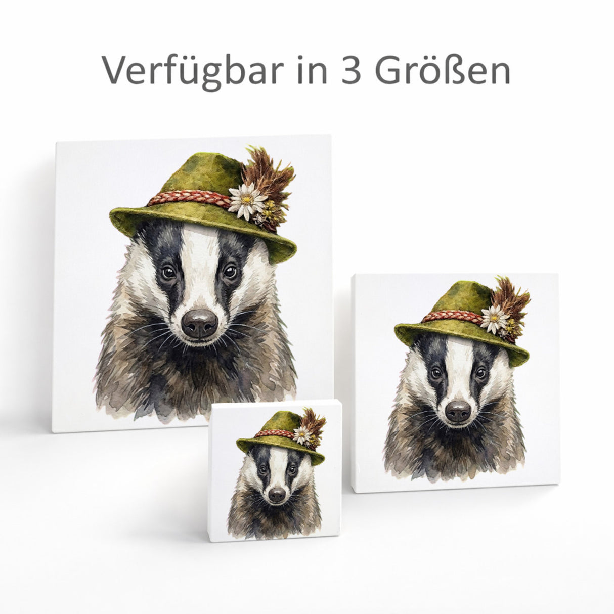 Trachtenhut Wald-Tiere Dachs Holzbild in 10x10 cm zum Stellen oder Aufhängen