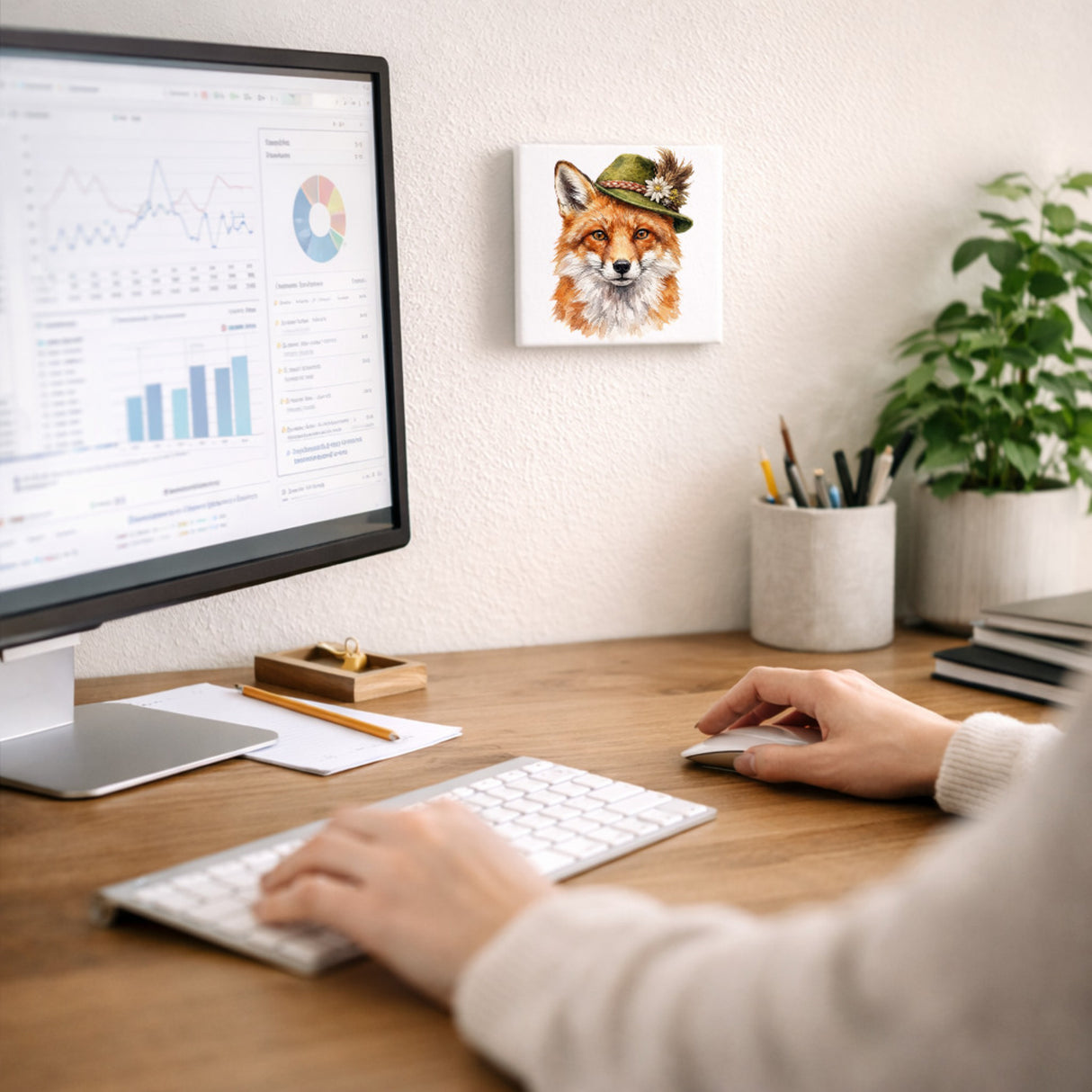 Trachtenhut Wald-Tiere Fuchs Holzbild in 10x10 cm zum Stellen oder Aufhängen