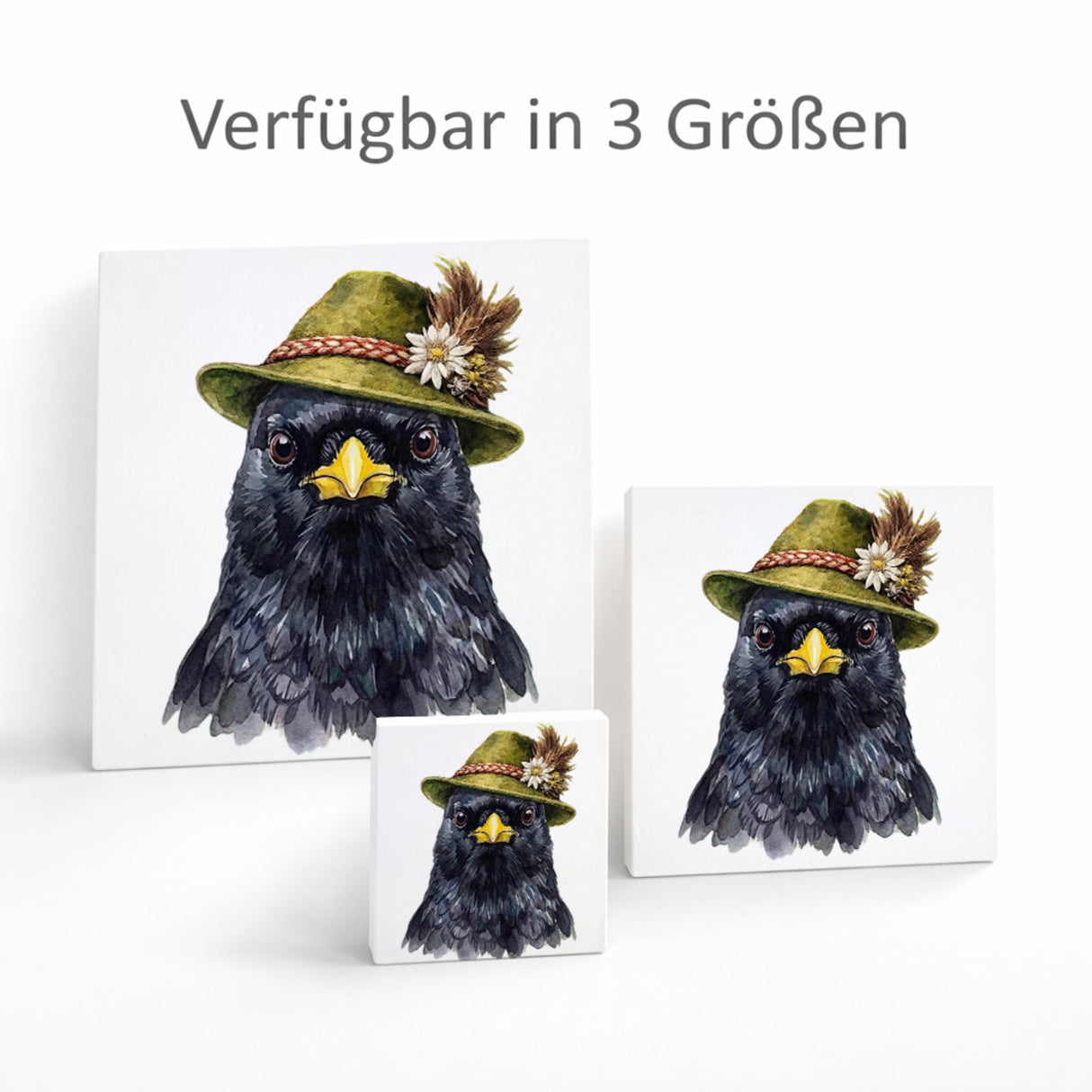 Trachtenhut Feder-Tiere Alpendohle Holzbild in 10x10 cm zum Stellen oder Aufhängen