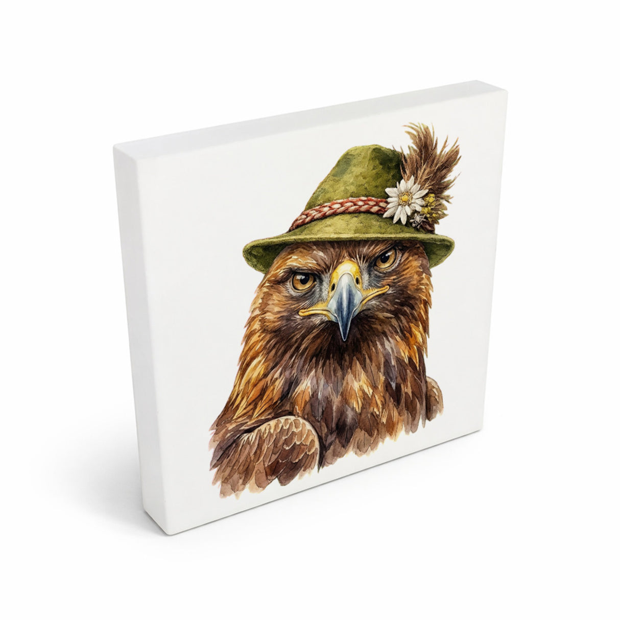 Trachtenhut Feder-Tiere Steinadler Holzbild in 10x10 cm zum Stellen oder Aufhängen