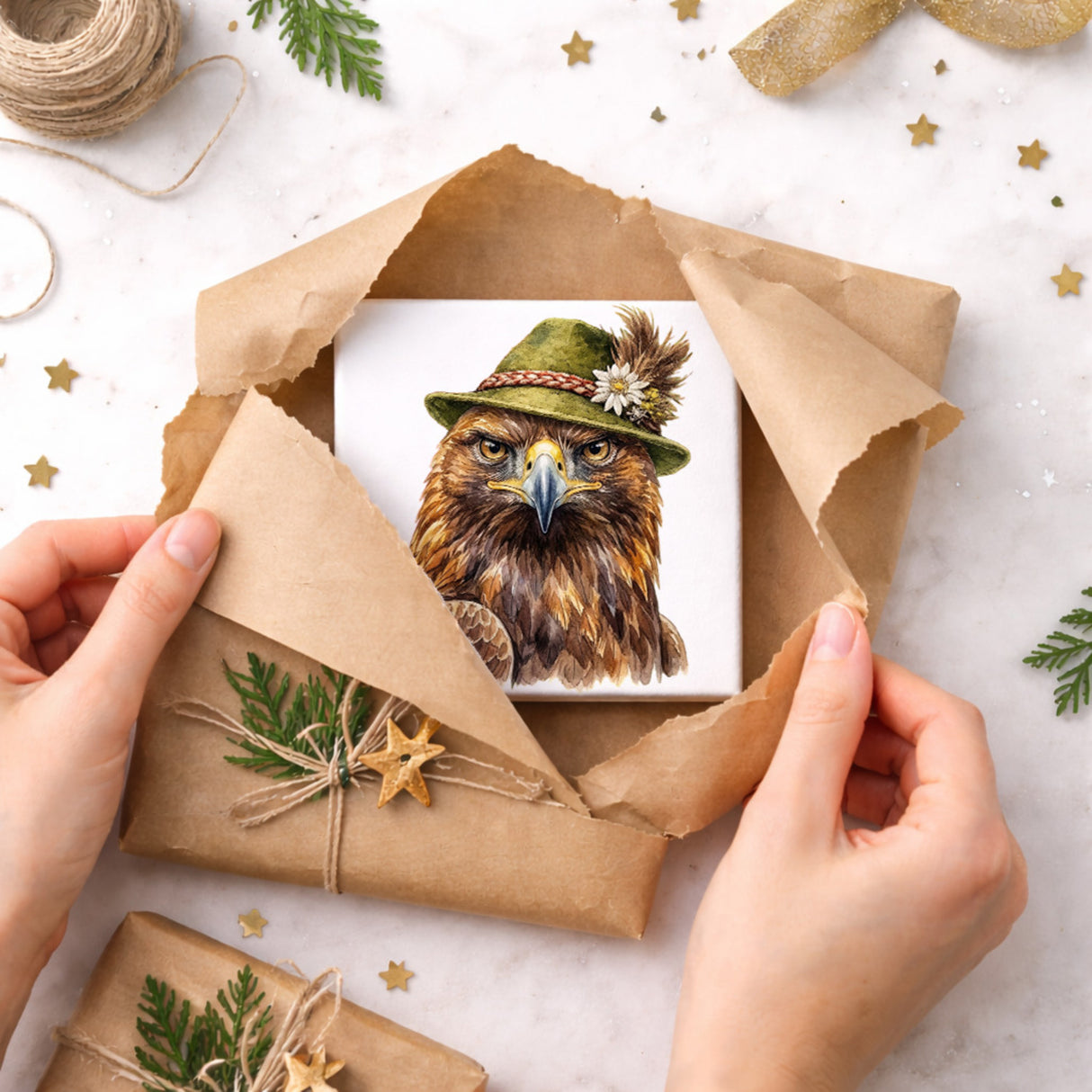 Trachtenhut Feder-Tiere Steinadler Holzbild in 10x10 cm zum Stellen oder Aufhängen