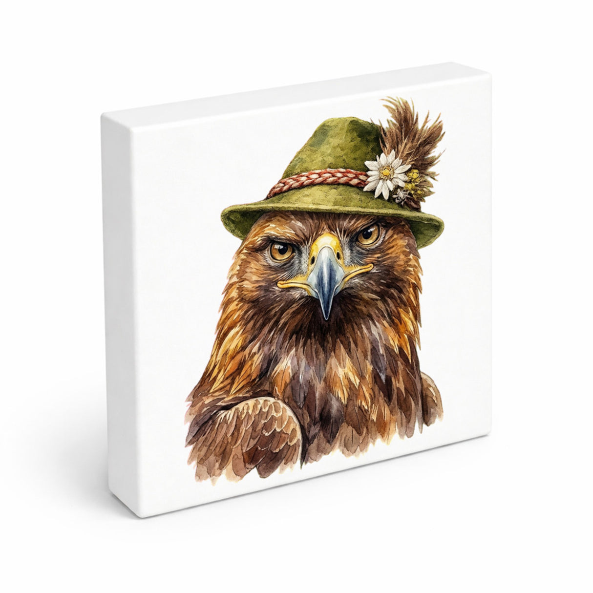 Trachtenhut Feder-Tiere Steinadler Holzbild in 10x10 cm zum Stellen oder Aufhängen
