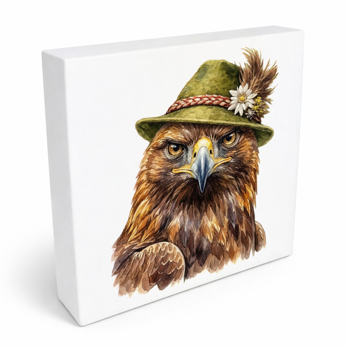 Trachtenhut Feder-Tiere Steinadler Holzbild in 10x10 cm zum Stellen oder Aufhängen