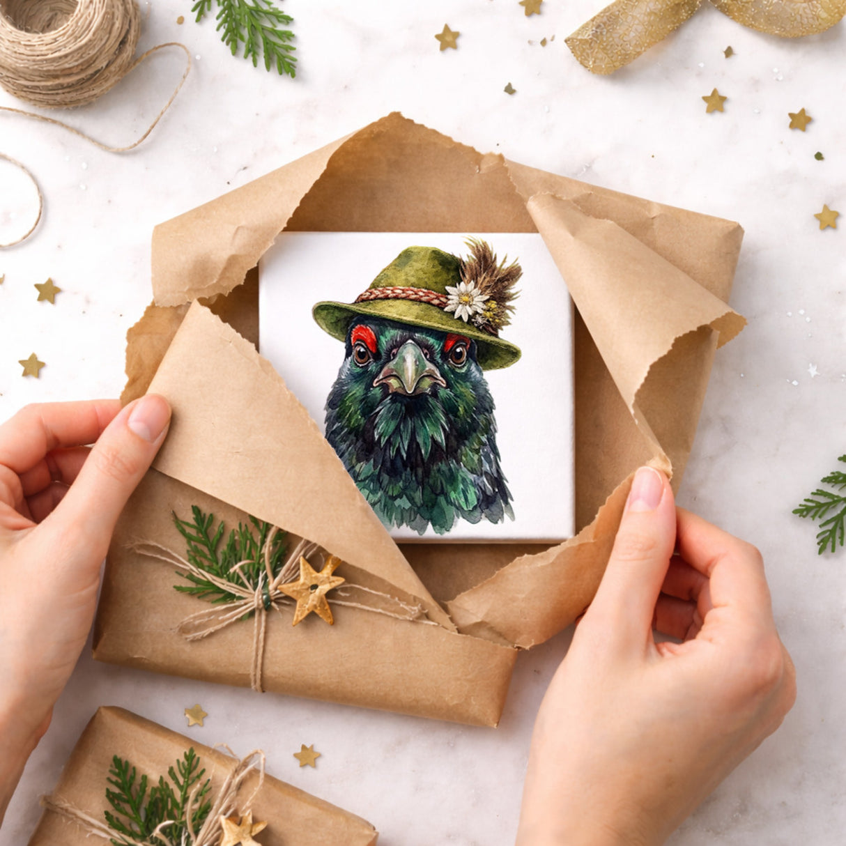 Trachtenhut Feder-Tiere Auerhahn Holzbild in 10x10 cm zum Stellen oder Aufhängen