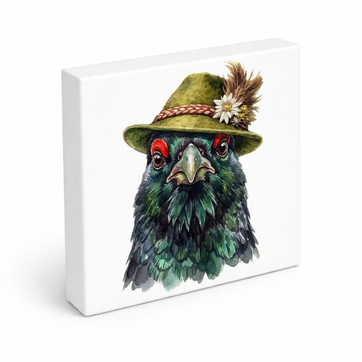 Trachtenhut Feder-Tiere Auerhahn Holzbild in 10x10 cm zum Stellen oder Aufhängen