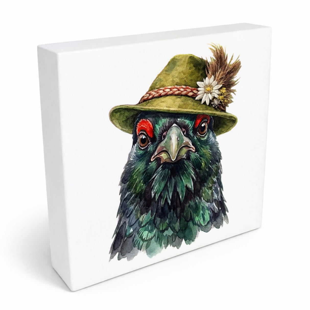 Trachtenhut Feder-Tiere Auerhahn Holzbild in 10x10 cm zum Stellen oder Aufhängen