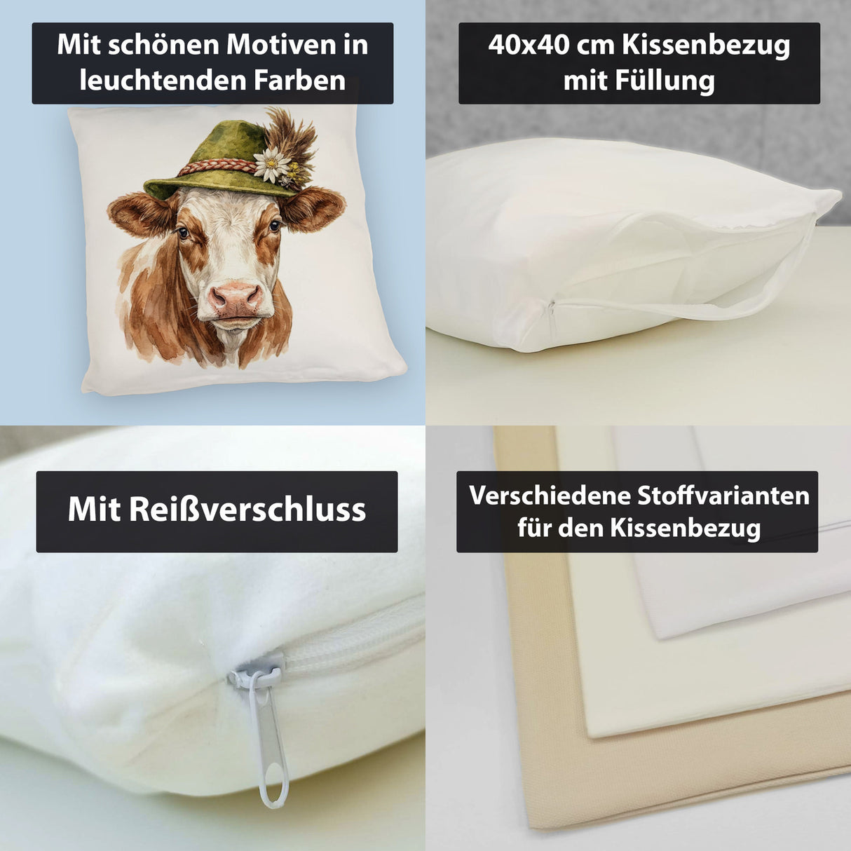 Kuh mit alpenländischem Trachtenhut Kissen