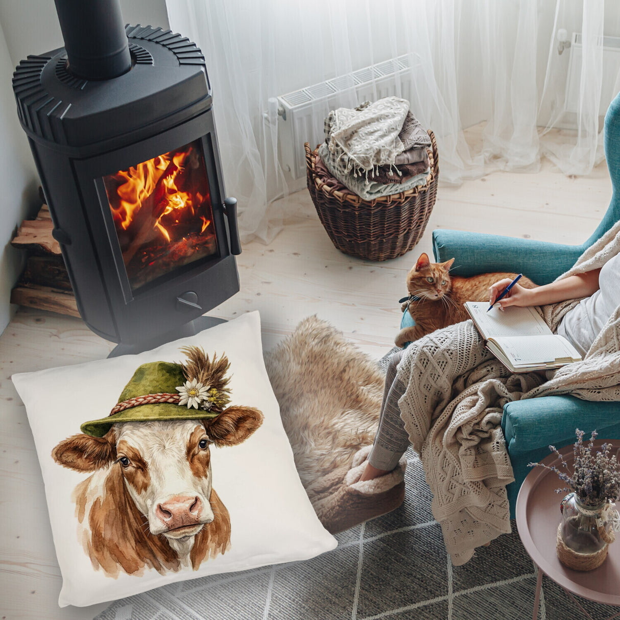 Kuh mit alpenländischem Trachtenhut Kissen