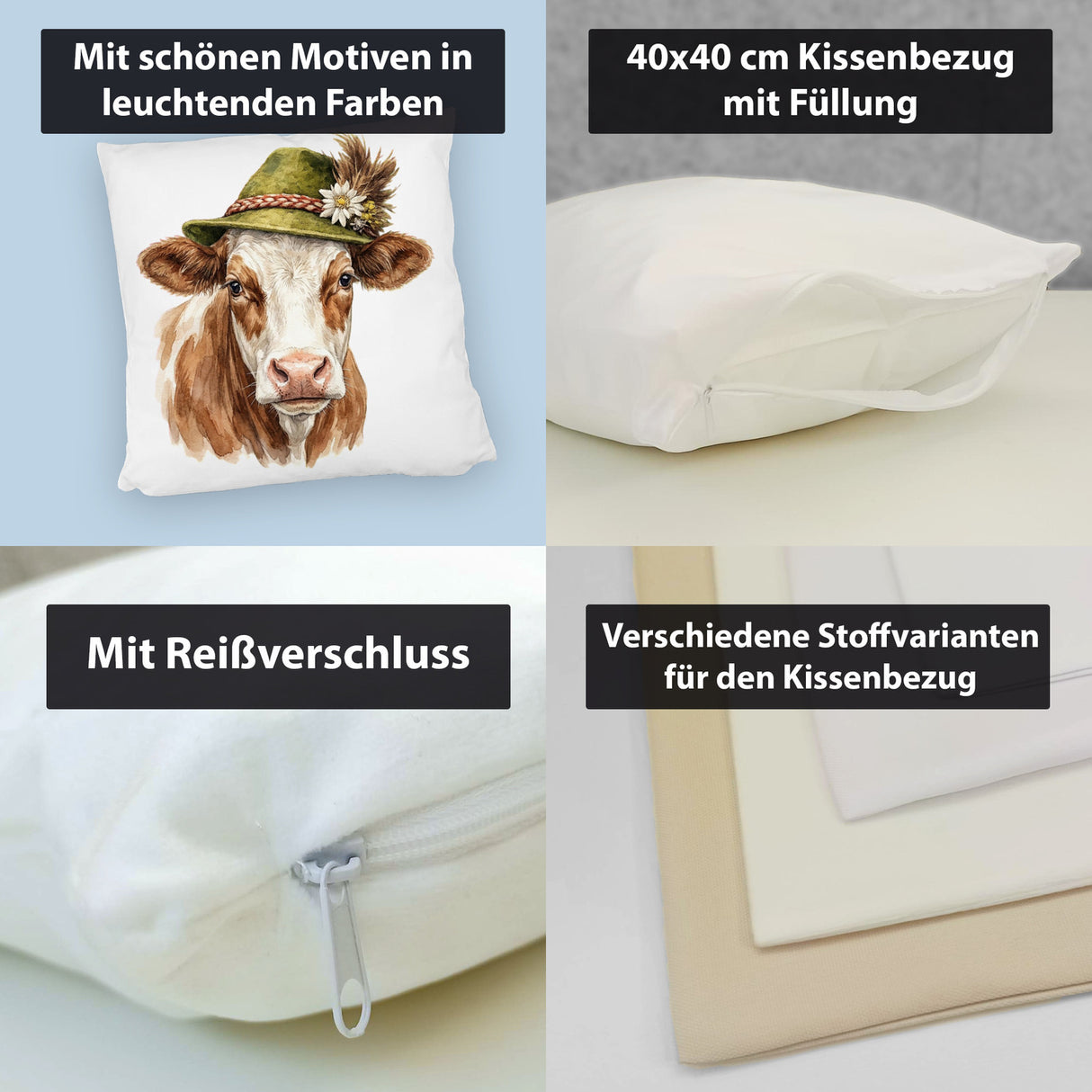 Kuh mit alpenländischem Trachtenhut Kissen