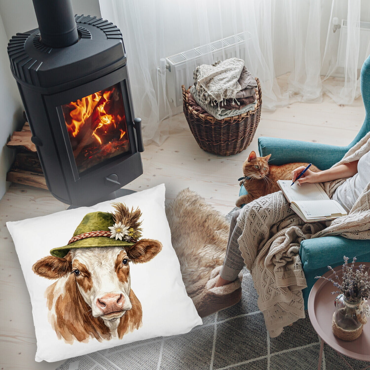 Kuh mit alpenländischem Trachtenhut Kissen