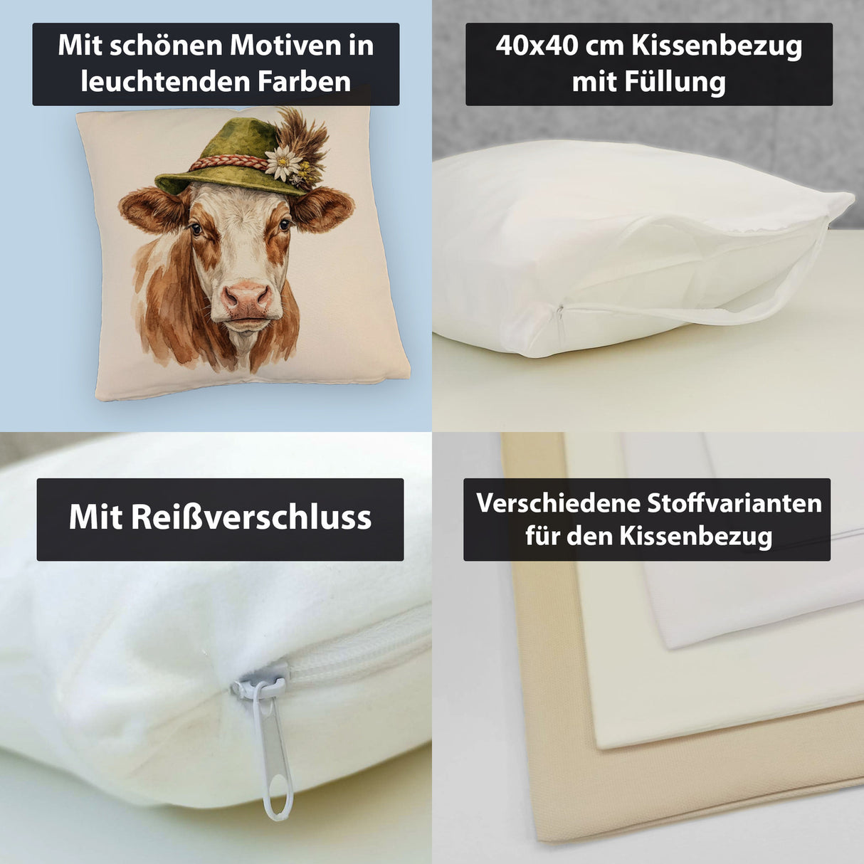 Kuh mit alpenländischem Trachtenhut Kissen