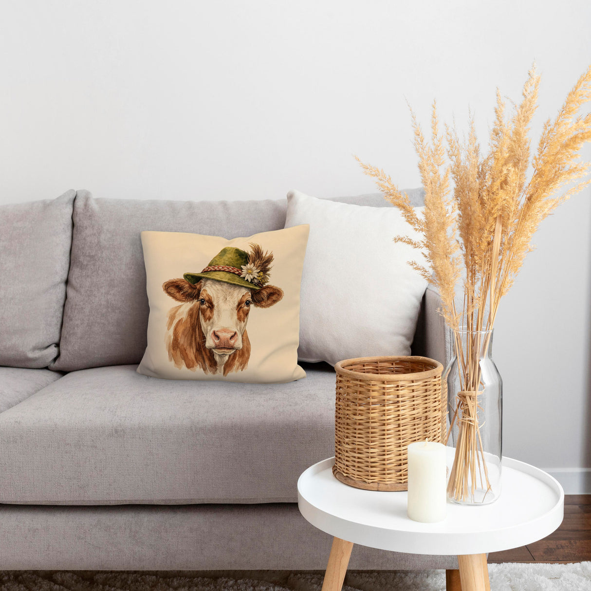 Kuh mit alpenländischem Trachtenhut Kissen