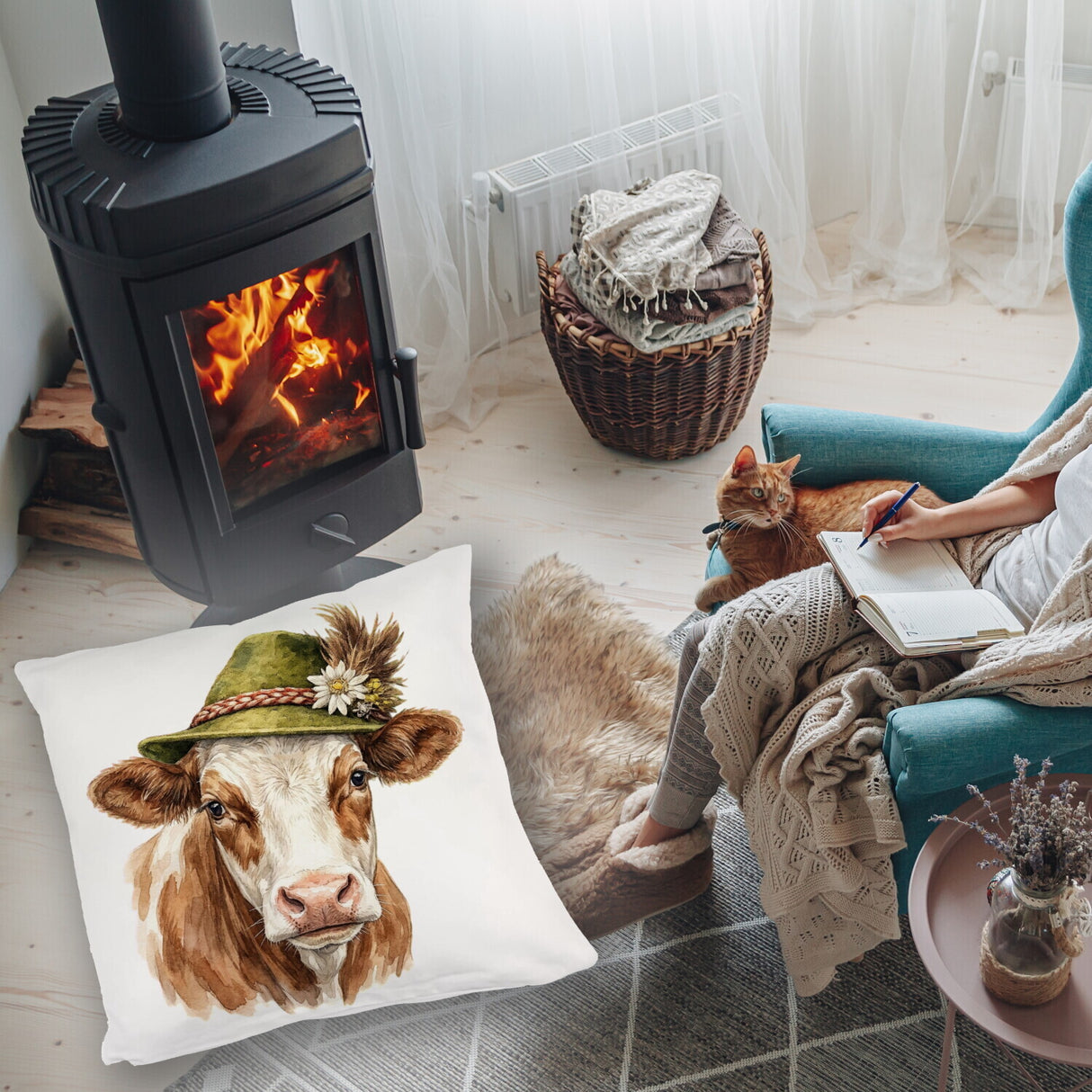 Kuh mit alpenländischem Trachtenhut Kissen