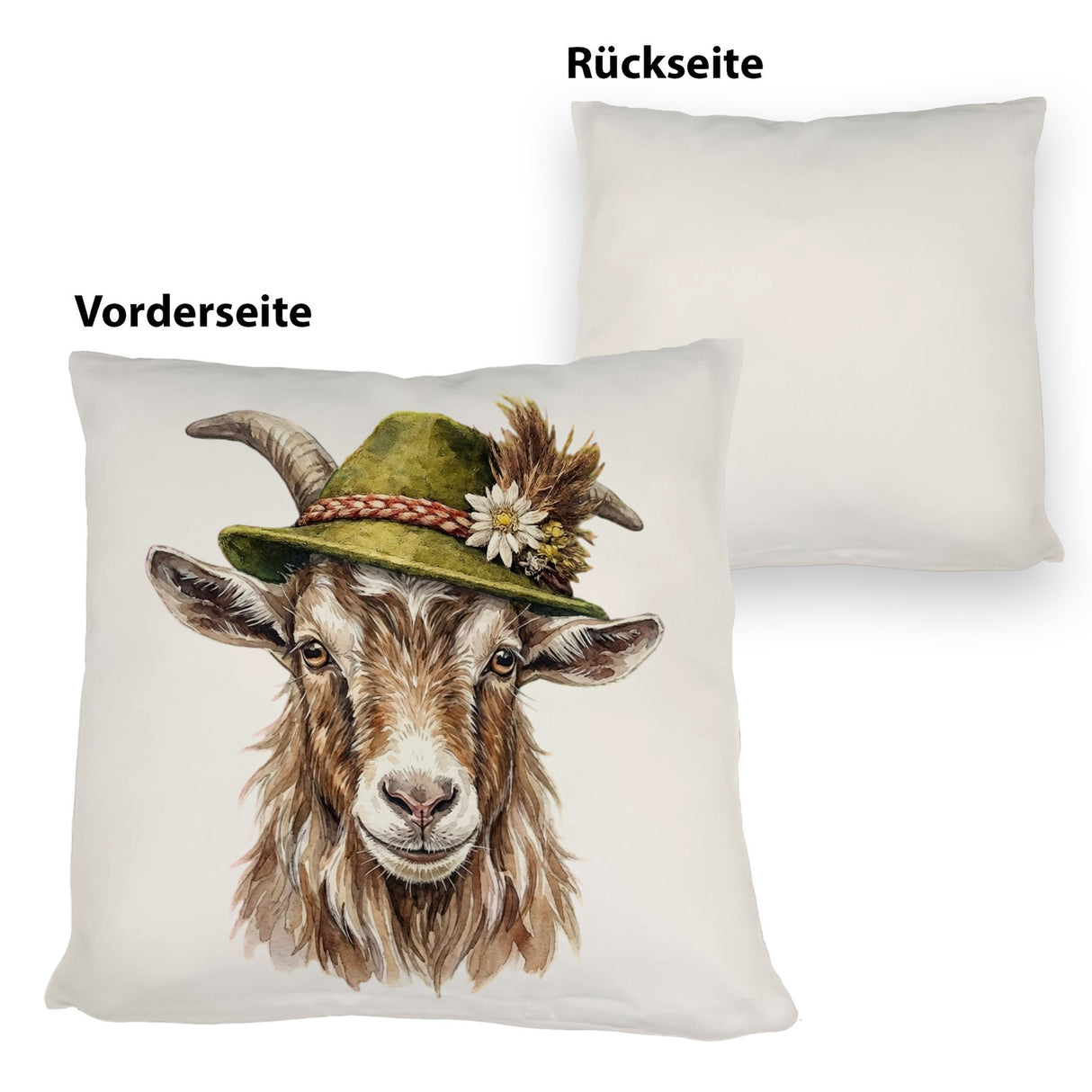 Ziege mit alpenländischem Trachtenhut Kissen