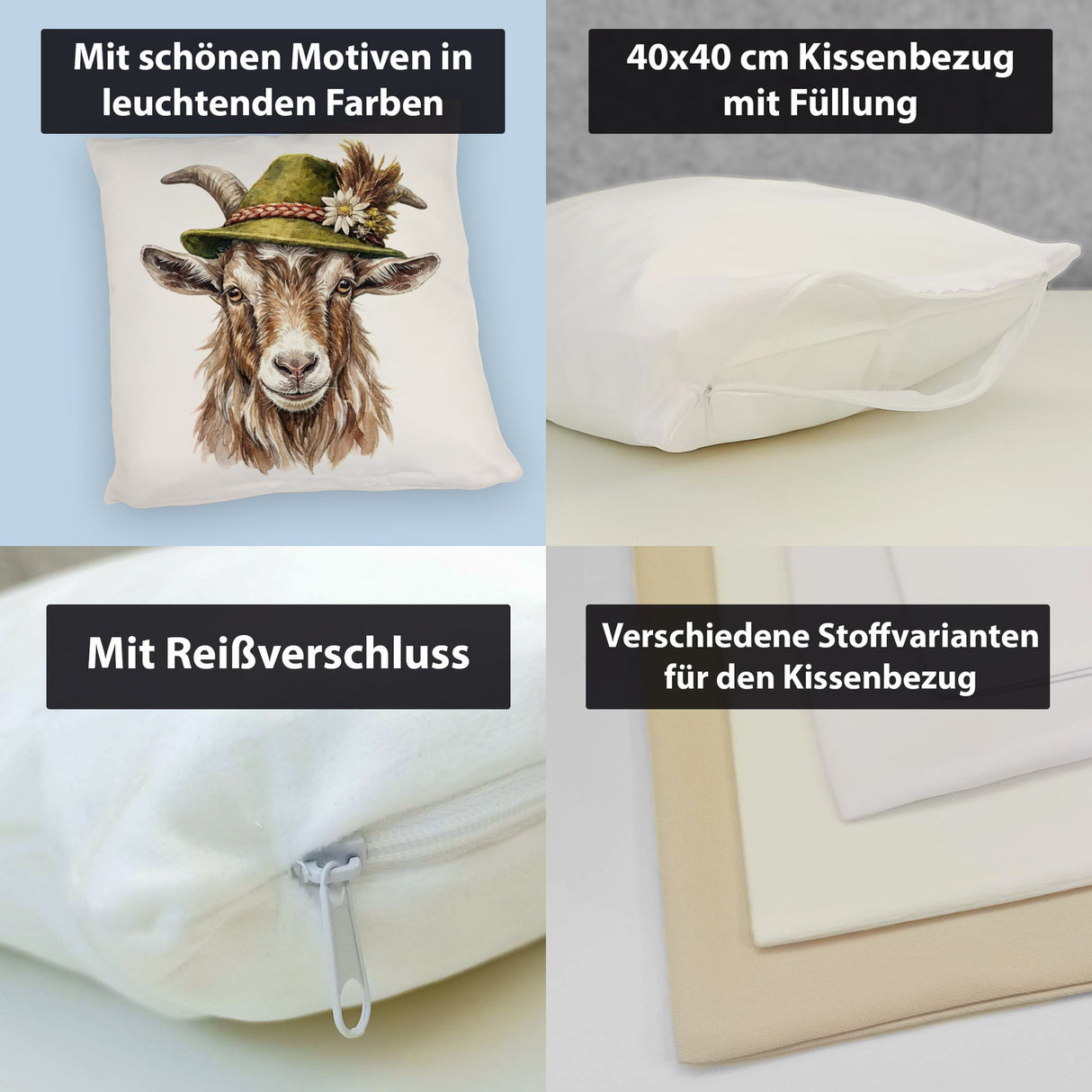 Ziege mit alpenländischem Trachtenhut Kissen