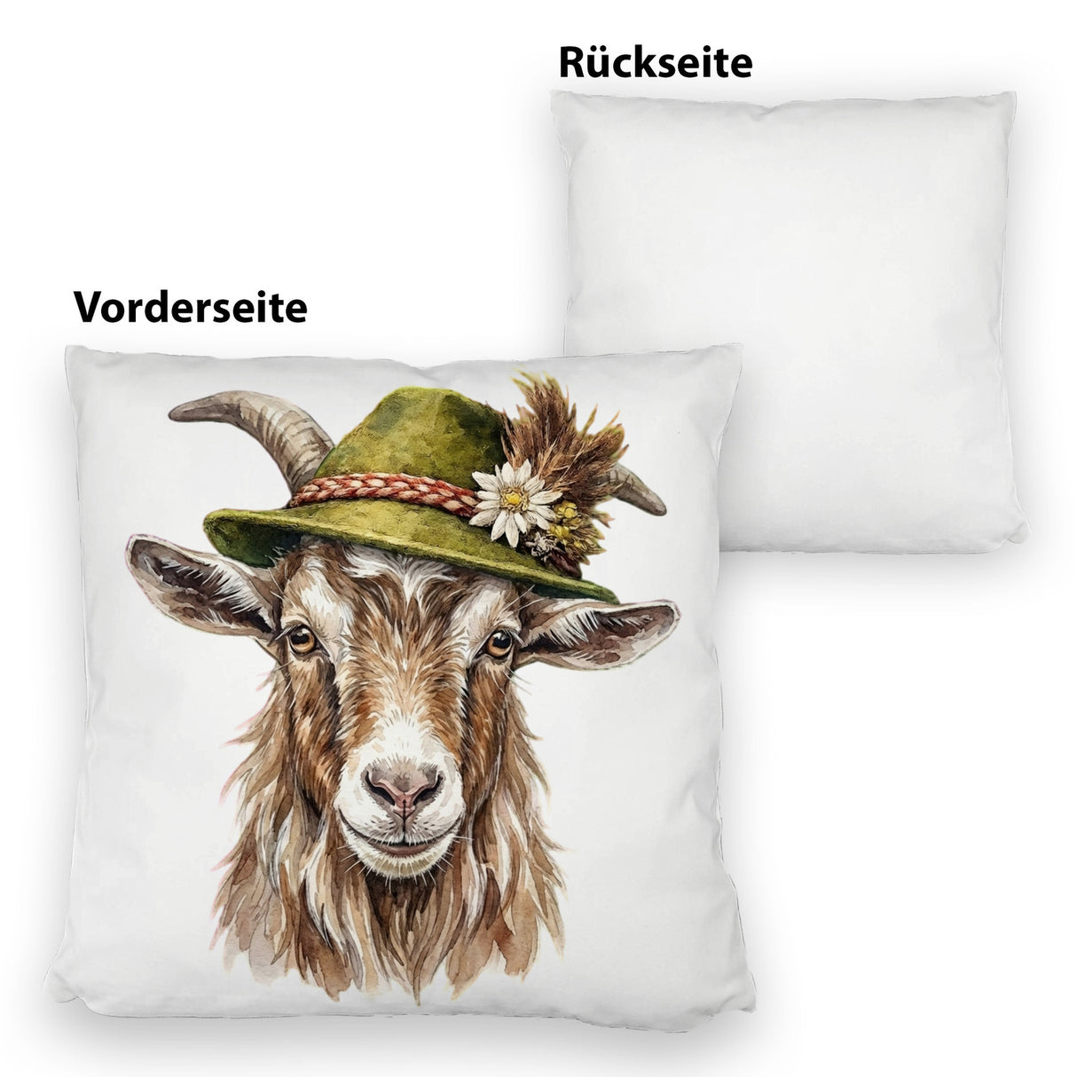 Ziege mit alpenländischem Trachtenhut Kissen