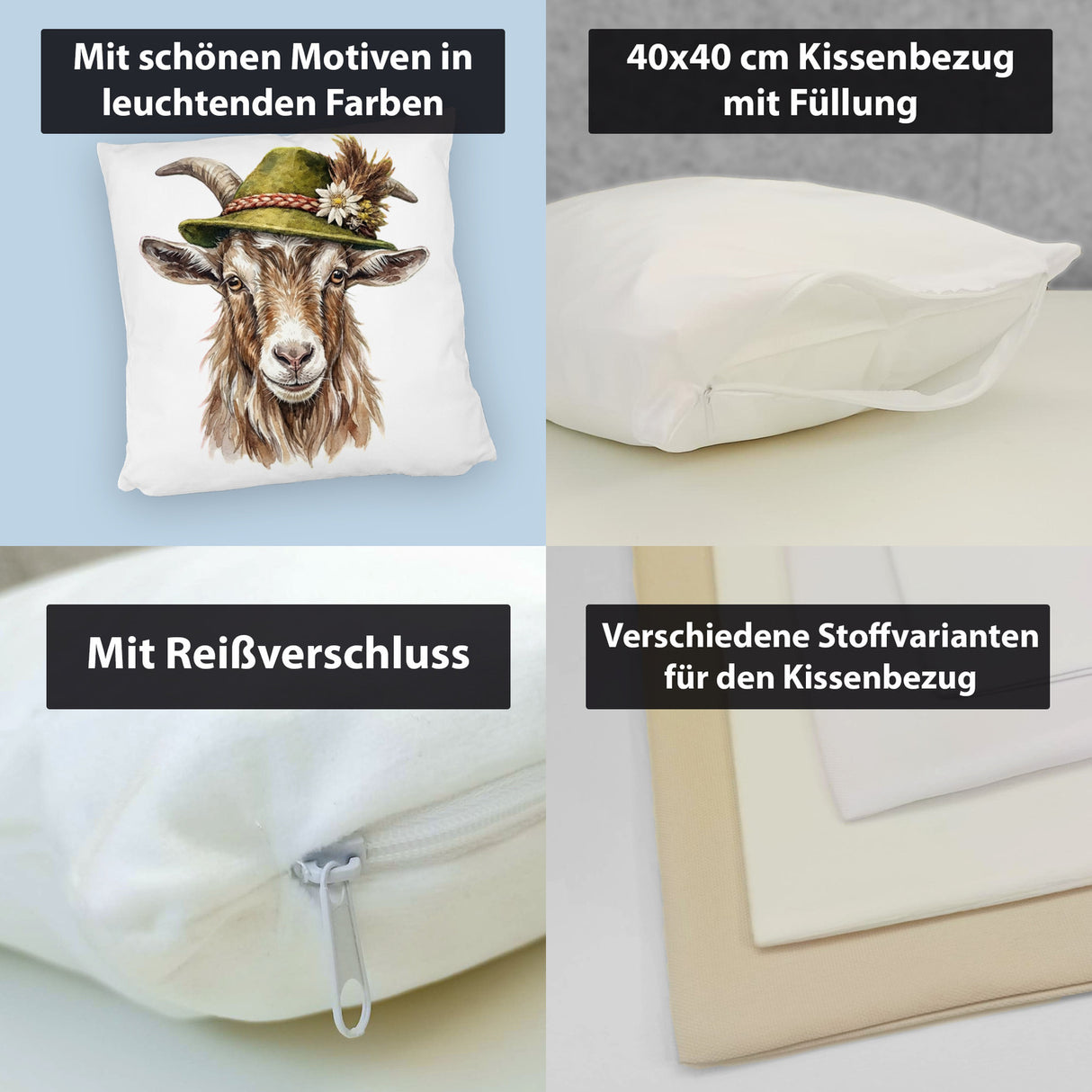 Ziege mit alpenländischem Trachtenhut Kissen