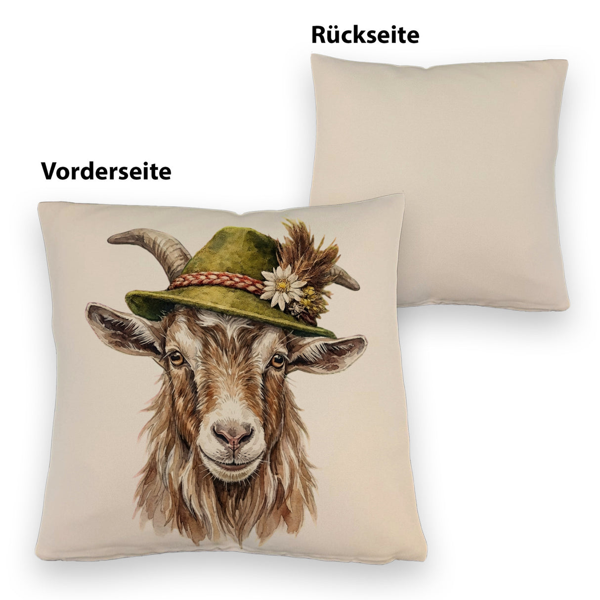 Ziege mit alpenländischem Trachtenhut Kissen