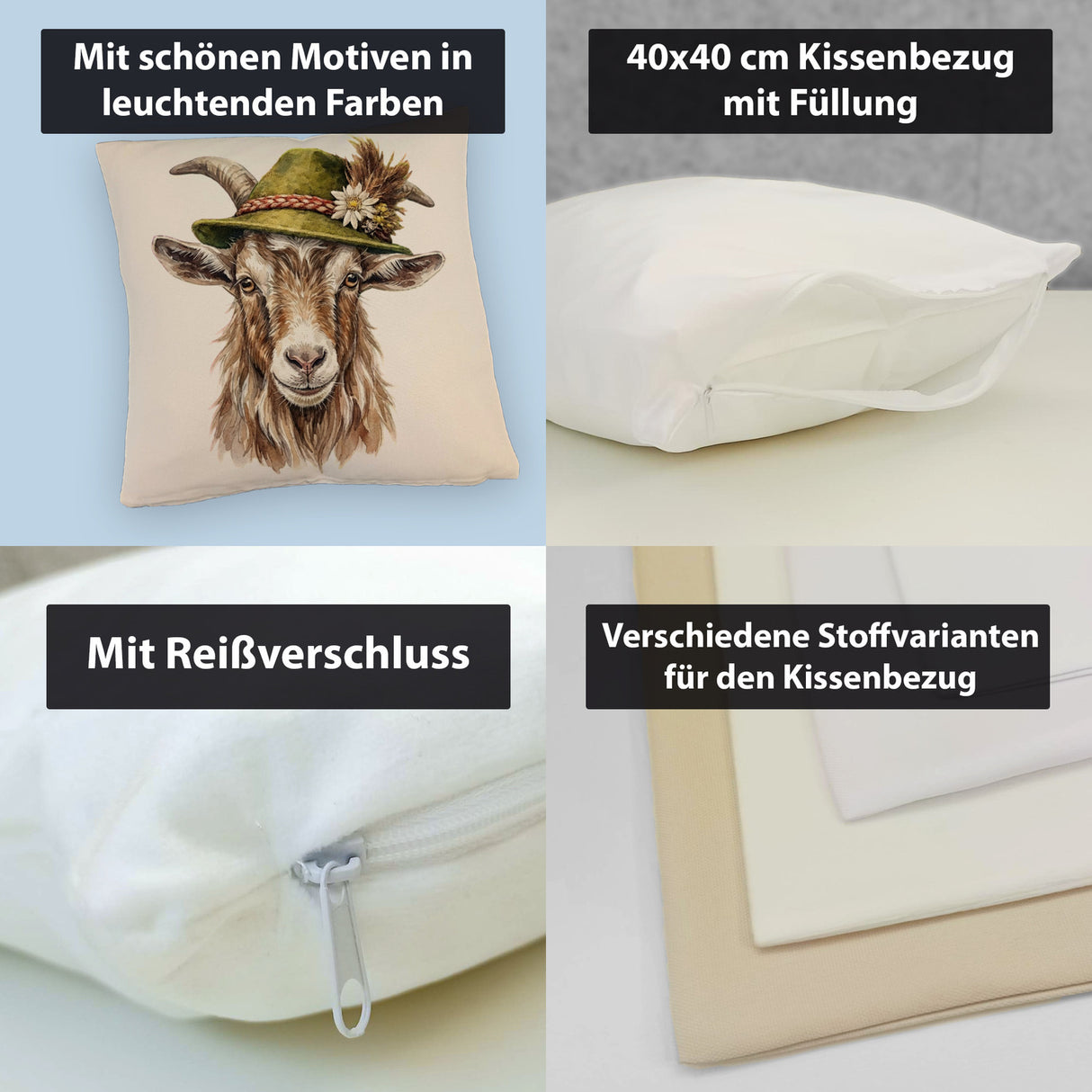 Ziege mit alpenländischem Trachtenhut Kissen