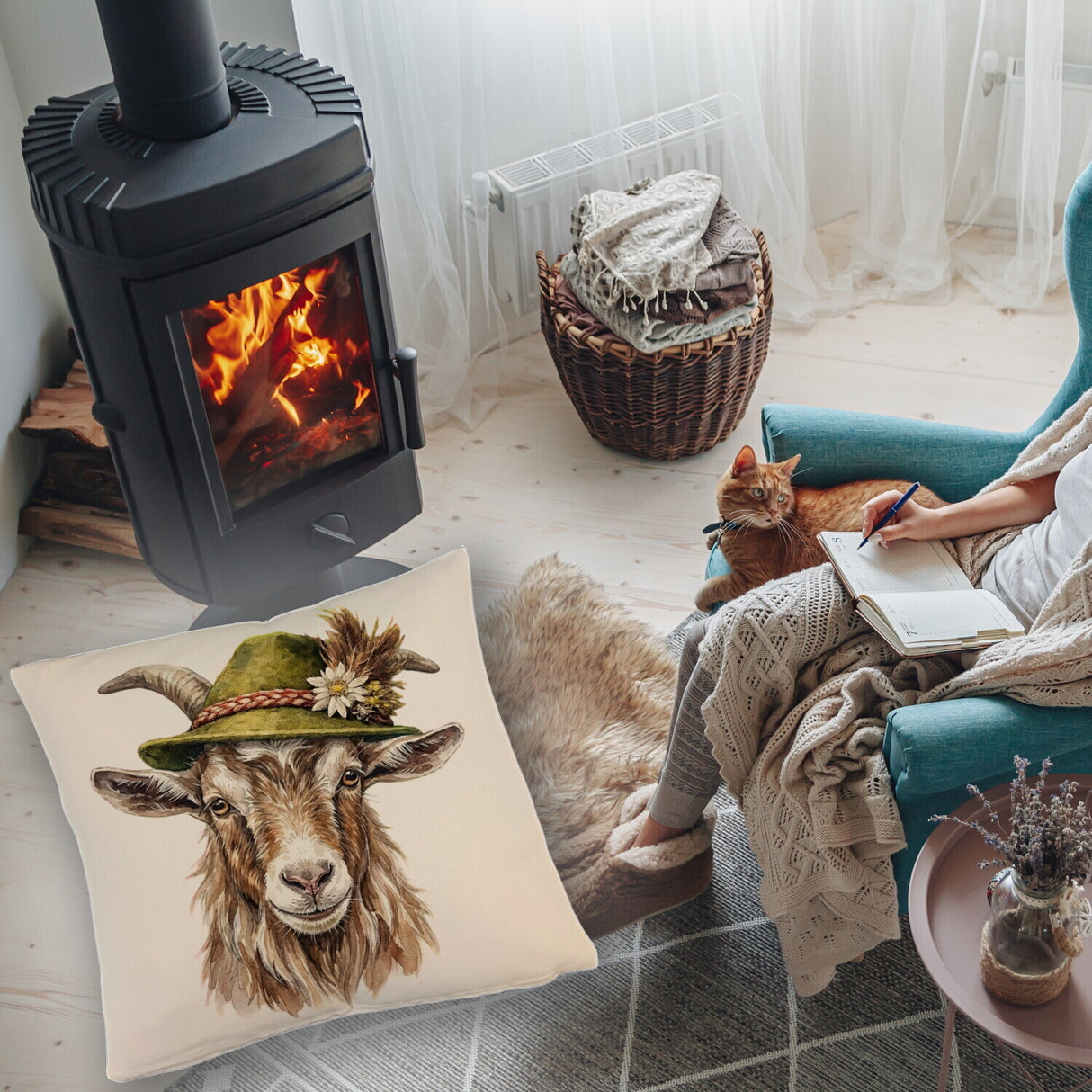 Ziege mit alpenländischem Trachtenhut Kissen