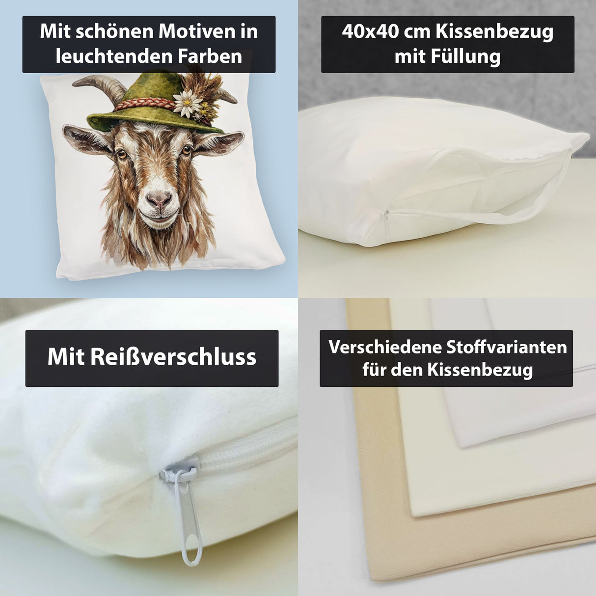 Ziege mit alpenländischem Trachtenhut Kissen