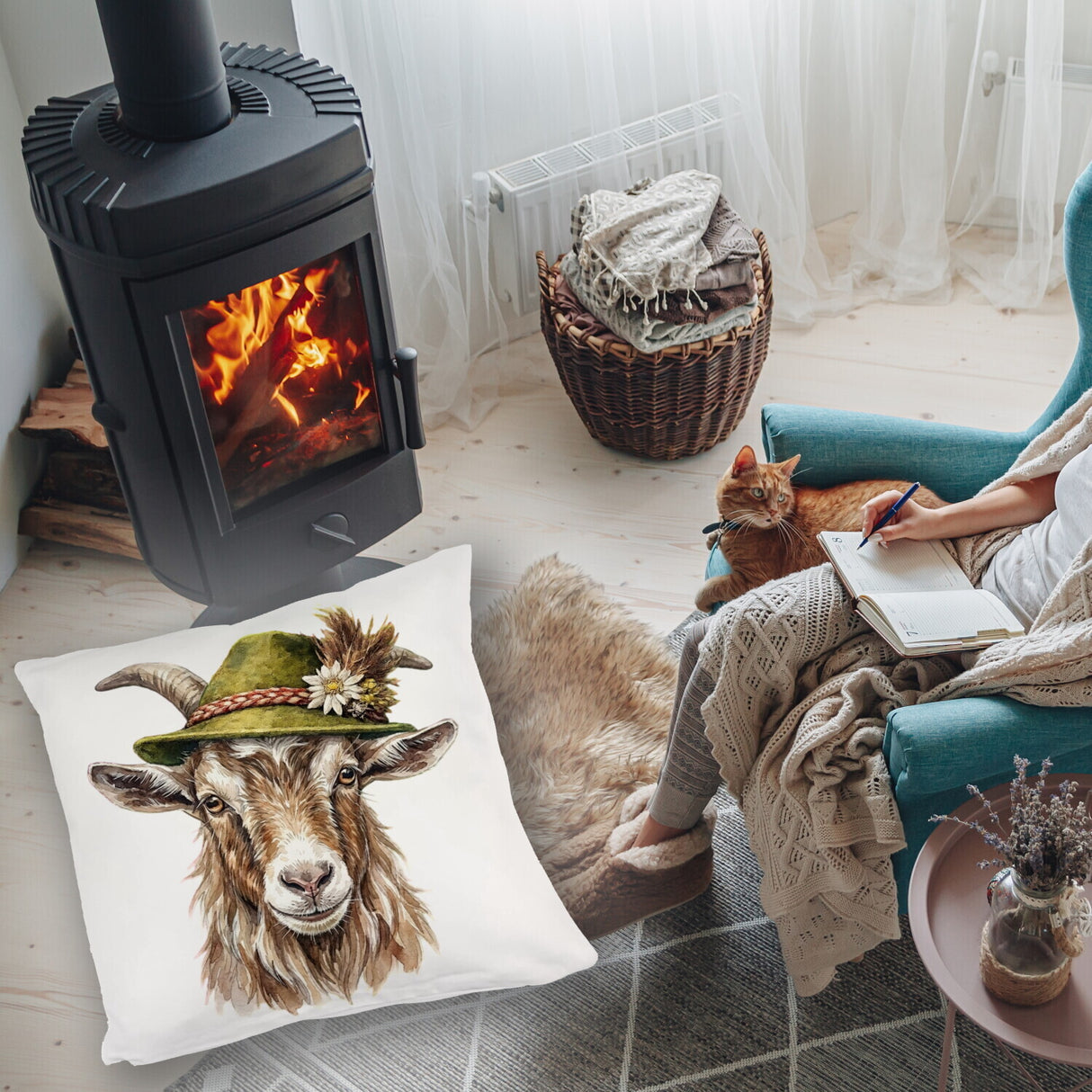 Ziege mit alpenländischem Trachtenhut Kissen