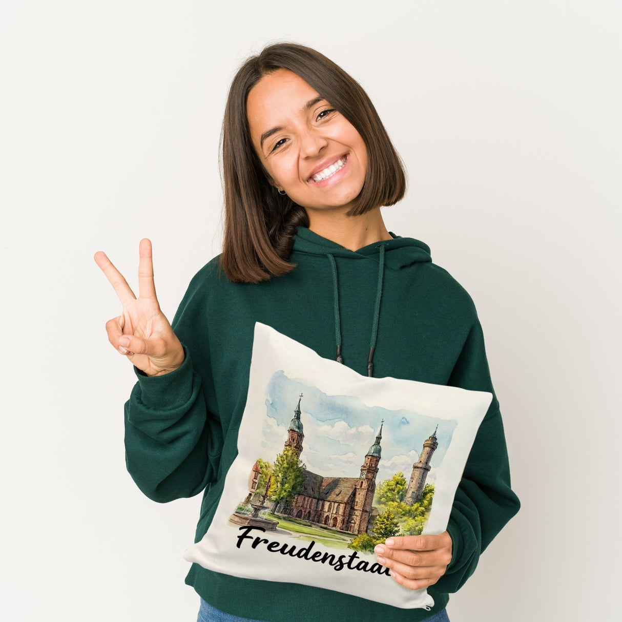 Freudenstadt Kirche Kissen Aquarell mit Schriftzug