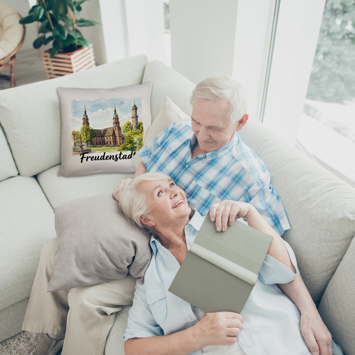 Freudenstadt Kirche Kissen Aquarell mit Schriftzug