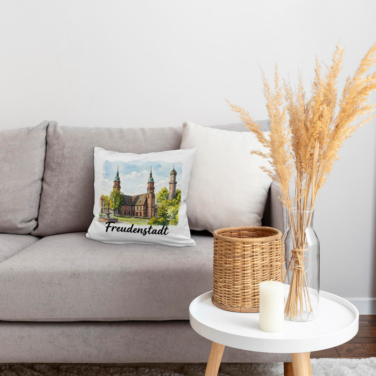 Freudenstadt Kirche Kissen Aquarell mit Schriftzug