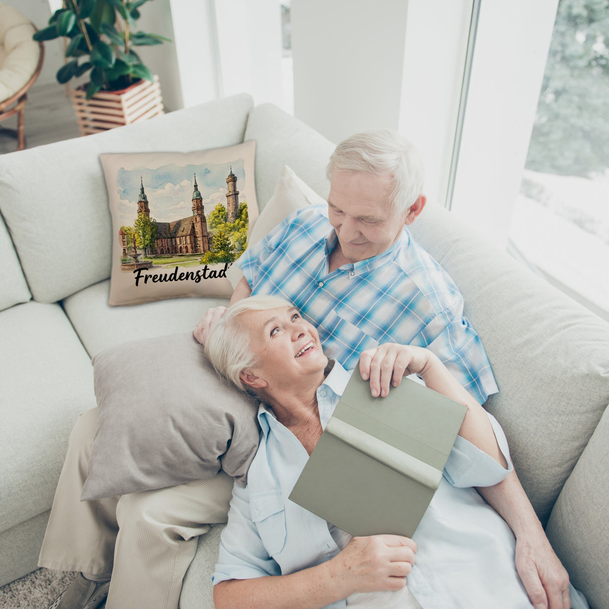 Freudenstadt Kirche Kissen Aquarell mit Schriftzug