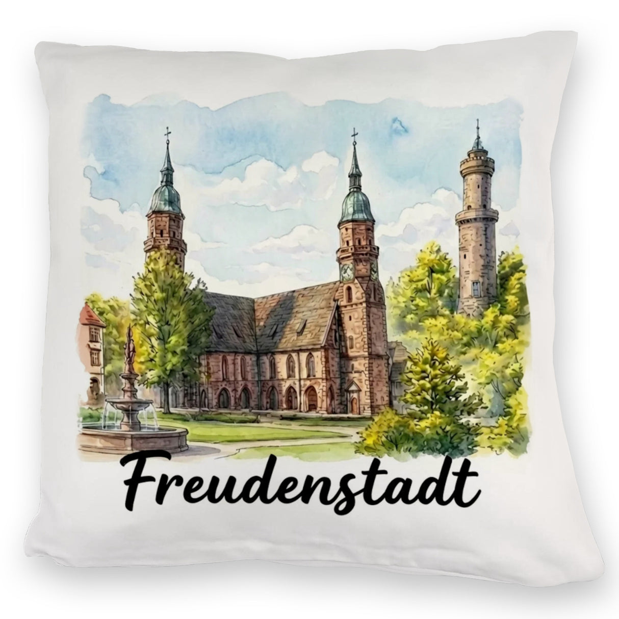 Freudenstadt Kirche Kissen Aquarell mit Schriftzug
